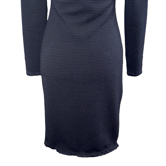 Joseph Ribkoff Black Textured Fringe Trimmed Long Sleeve Knit Sheath Dress - 6 - Picture 8 of 10